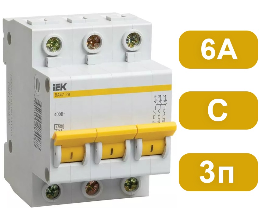 Автоматический выключатель ВА47-29 C6/3 4,5кА IEK