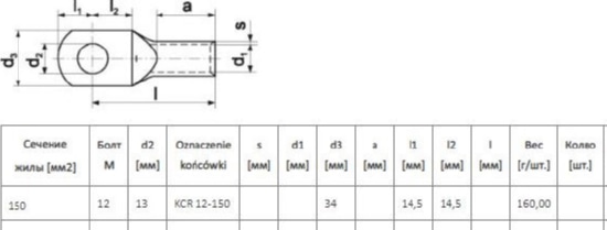 Кабельный наконечник KCR 12-150 (упак.-10шт.)