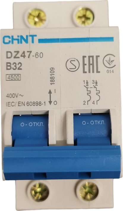 Автоматический выключатель.DZ47-60 B32/2 4.5kA CHINT