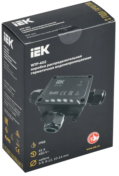 Коробка распред. о/п 137х95х43 IP68 ЧЕРНАЯ 3 ввода WTP-402 IEK