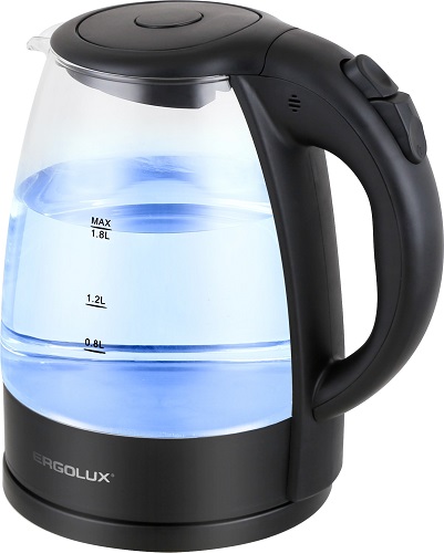 Чайник стеклянный черный (1,8л, 220-230В, 1800Вт) ERGOLUX ELX-KG03-C02
