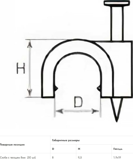 Скоба круглая с гвоздем 8мм, белый (50 шт.)