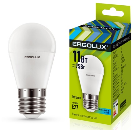 Лампа светодиодная Ergolux  LED-G45-11W-E27 Шар 4500K 172-265В)