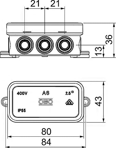 Коробка распред. о/п 80х43х34 IP66 СЕРАЯ А6 OBO Bettermann (10)
