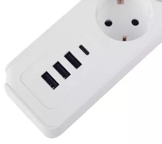 Удлинитель 3 Euro 16A, 4 USB 3A+C 5В/3,4А Power Strip RocketSocket