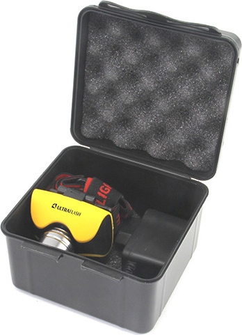 Фонарь Camelion E157 (налобный аккум 220В, желтый, 3W CREE LED, фокус, 2 аккум., 3 реж, пластик, бок