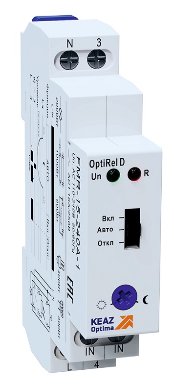 Фотореле OptiRel D FMR-15-240А-1 с датчиком 1.5м 16А 1СО 110-240АС КЭАЗ 332034