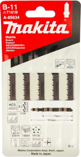 Пилки для лобзика № B11 5шт. Makita (A-85634) древесина и синтетические материалы
