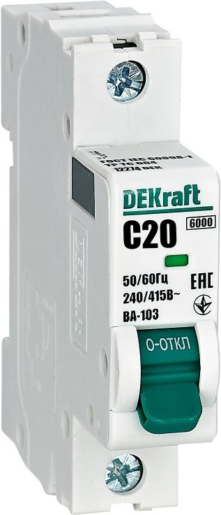 Автоматический выключатель ВА-103 C20/1 6кА Dekraft