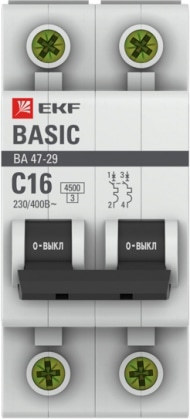 Автомат ВА 47-29 2P 16А (C) 4,5кА 400В Basic