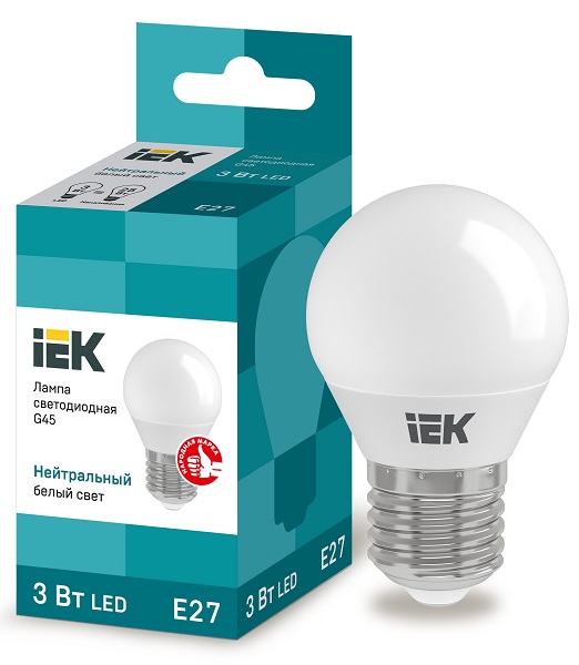 Лампа LED G45 E27 4000К 3Вт 270Lm IEK