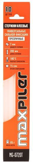 Клеевые стержни MG-0720T (диаметр 7 мм, длина 200 мм, прозрачный, 10 шт в уп, сильной фиксации) MaxP