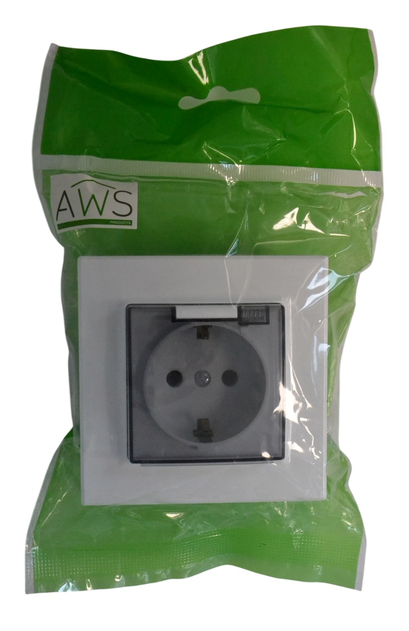 Розетка 1-я с крышкой с/з белая SD-P1013W "Standard" AWSproducts