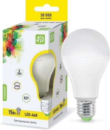 Лампа светодиодная LED-A60-standard 15Вт 220В Е27 3000К 1350Лм ASD