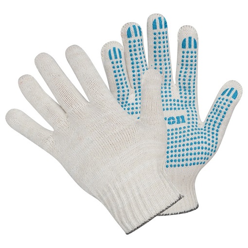 Перчатки вязаные ХБ, с ПВХ-точкой, 52 г, 10 класс, белые, без и/у, Fiberon/200/10, п