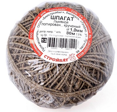 Шпагат льняной 1 мм полированный крученый (80 м) (Стройбат)