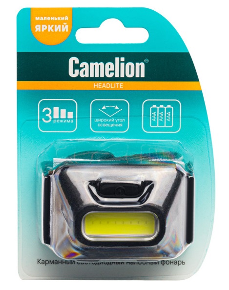 Фонарь Camelion LED5384 (налобн, черн.,1Вт COB LED, 3 реж, 3XAAA, пласт, блист)