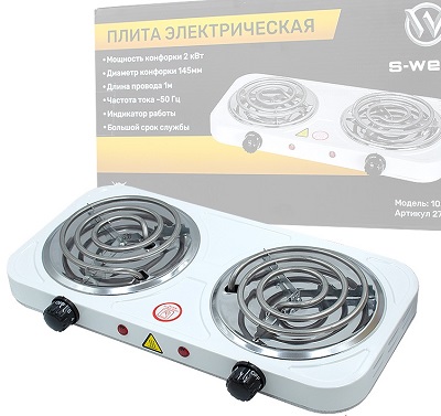 Плитка электрическая 2 конф. 2кВт спираль белая 102Б S-WELD