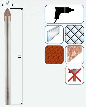 Сверло по стеклу твердосплавное d - 6.0 mm ( для бурения стекла, фарфора,плиток и.т.д. Не предназнач