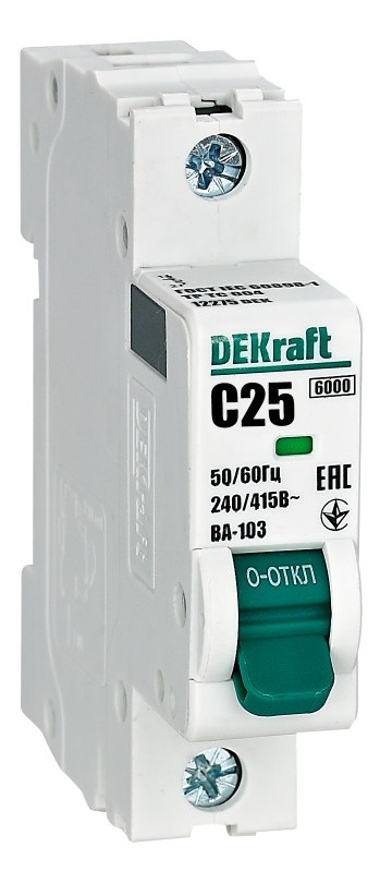 Автоматический выключатель ВА-103 C25/1 6кА Dekraft