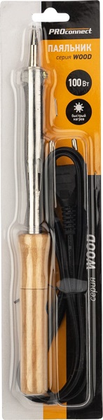 Паяльник ПД 220 В 100 Вт деревянная ручка (блистер) PROCONNECT