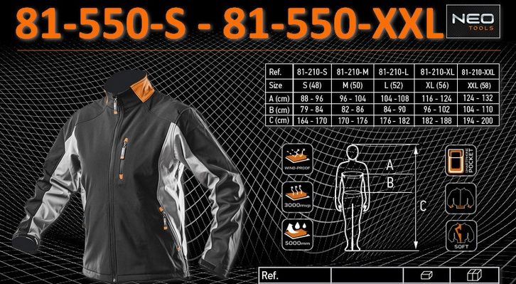 Куртка водо- и ветронепроницаемая, softshell, pазмер XL/52 (NEO)