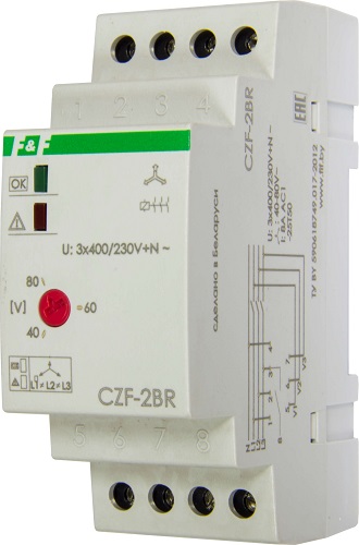 Реле контроля фаз и напряжения CZF-2BR (3ф, 2А, рег.откл. 160В)