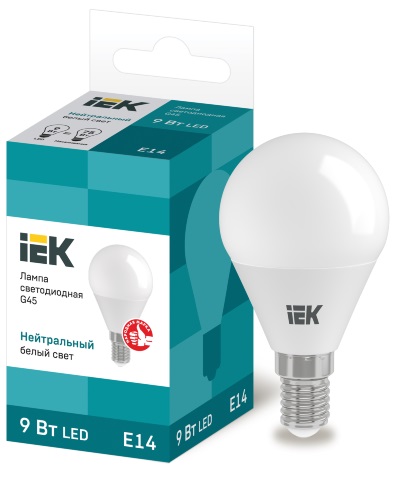 Лампа LED шар LED-G45 eco 9Вт 230В 4000К E14, IEK