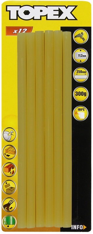 Стержни клеевые 11/250 мм, 12 шт., 300 г, желтые TOPEX