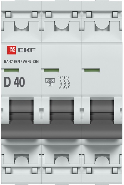 Автоматический выключатель 3P 40А (D) 6кА ВА 47-63N EKF PROxima