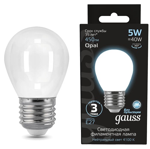 Лампа GAUSS LED Filament Шар OPAL 5W Е27 4100К 450Lm