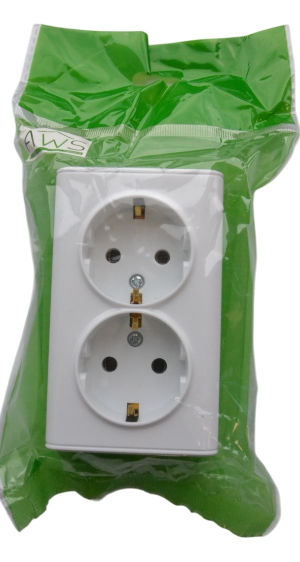 Розетка ОУ 2-я с/з белая SD-S006W "Standard" AWSproducts
