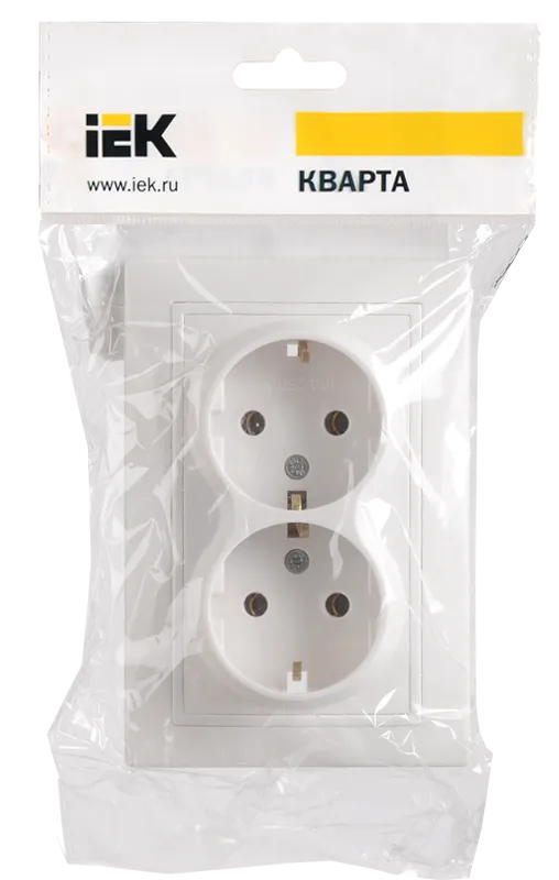 Розетка 2-я белая c/з 16А, РС12-3-КБ, Кварта, ИЭК (керамическое основание)
