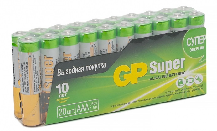 Элемент питания GP 24A-2CRVS20 Super Alkaline, LR03, уп.20шт