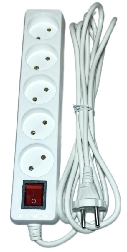 Удлинитель бытовой 5гн. 1,5м б/з с выкл. ПВС 2x0,75mm2 AWS-H05K-1,5