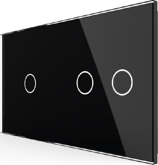 Панель для двух сенсорных выключателей Livolo, 3 клавиши (1+2), цвет черный, стекло
