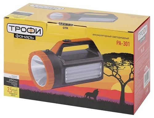 Светодиодный фонарь Трофи PA-301 прожектор аккумуляторный 7 Вт, 30 SMD LED боковой светильник, 2 реж