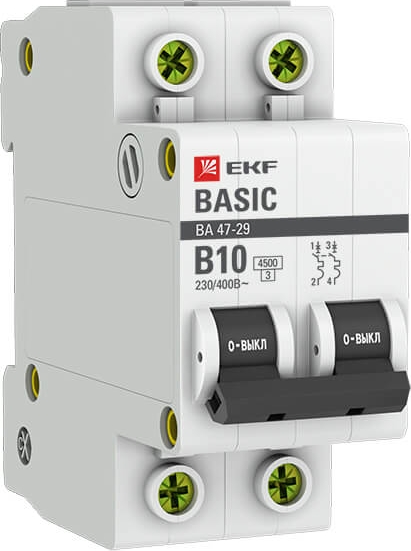 Автомат ВА 47-29 2P 10А (B) 4,5кА 230В Basic
