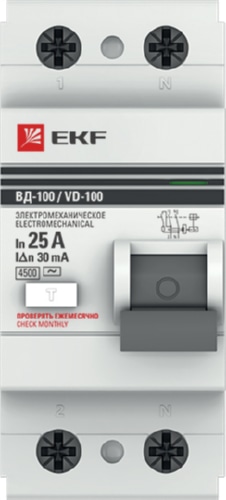 УЗО ВД-100 25/2 30мА, тип AC, 4,5кА PROXIMA EKF