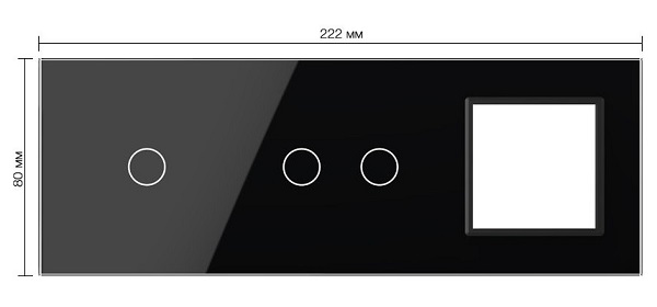 Панель для двух сенсорных выключателей и розетки Livolo, 3 клавиши (1+2), цвет черный, стекло