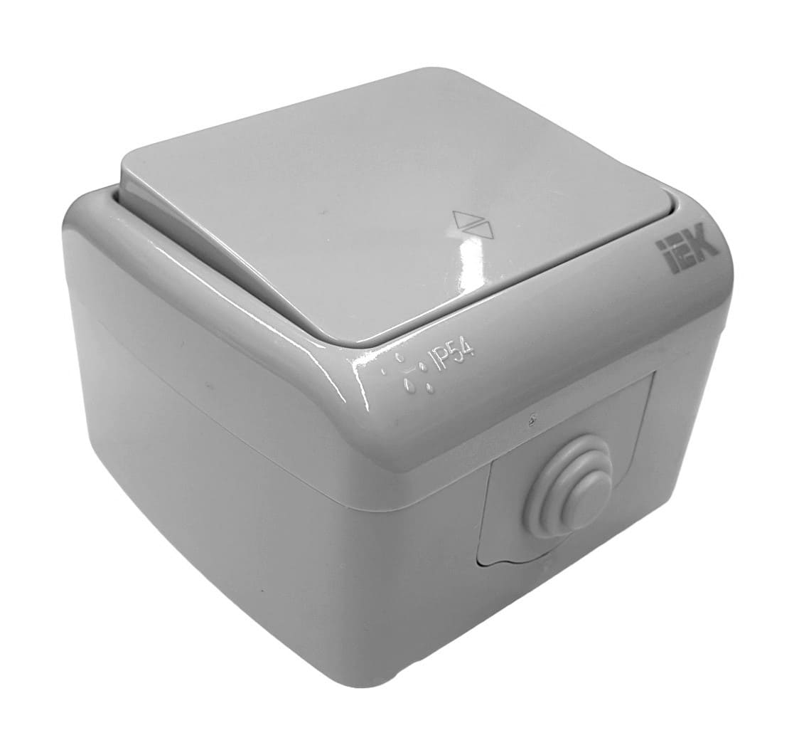 Выключатель ОУ проходной 1-кл. серый IP54 AQUATIC IEK