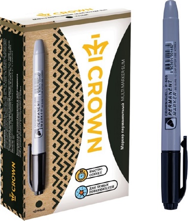 Маркер перманентный Crown «Multi Marker Slim» 2 мм, черный, пулевидный