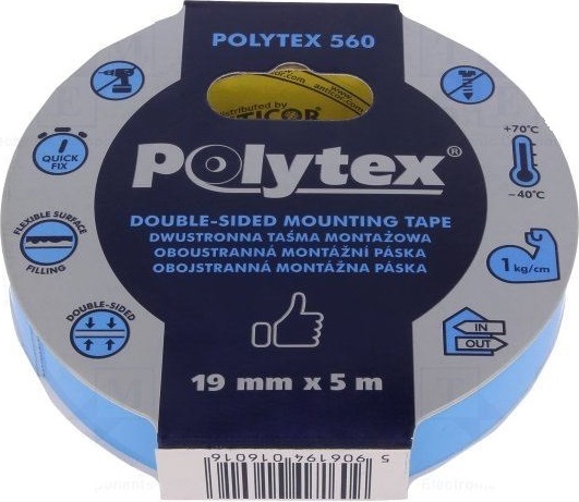 Лента двухсторонняя POLYTEX 560 19mm*1.5m (блистер)