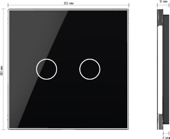 Панель 2кл сенсорного выключателя, цвет чёрный, стекло
