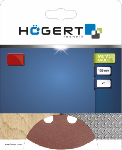 Диск абразивный шлифовальный с отверстиями 125мм G220, 5шт. HOEGERT