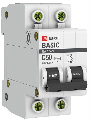 Автомат ВА 47-29 2P 50А (C) 4,5кА 400В Basic
