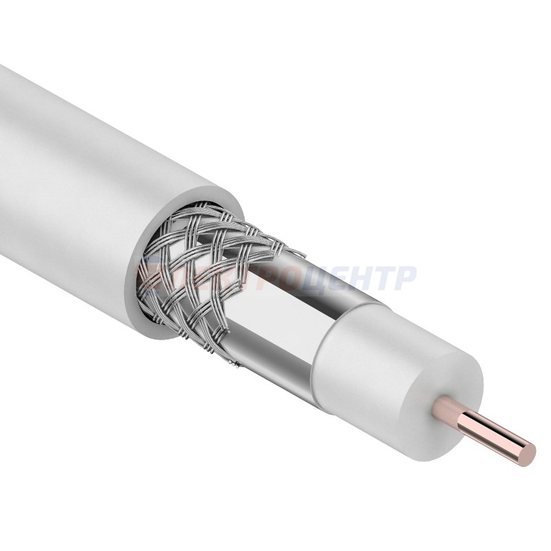 Кабель REXANT RG-6U, (64%) CCA, 75 Ом, 100м., белый