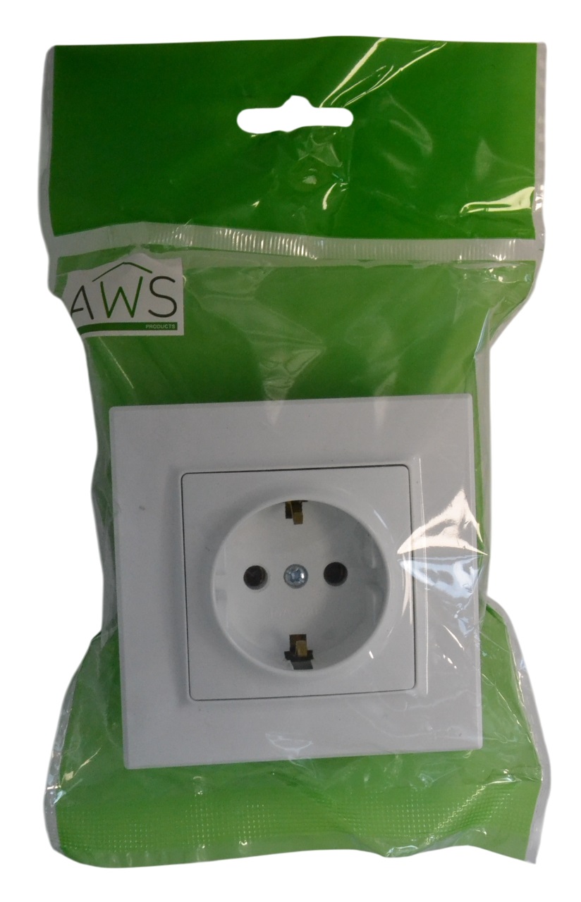 Розетка 1-я с/з белая SD-P1011W "Standard" AWSproducts