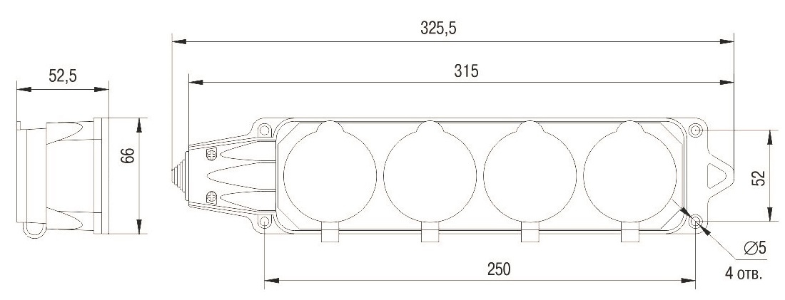 РБ34-1-0м Розетка (колодка) четырехместная с защитными крышками ОМЕГА