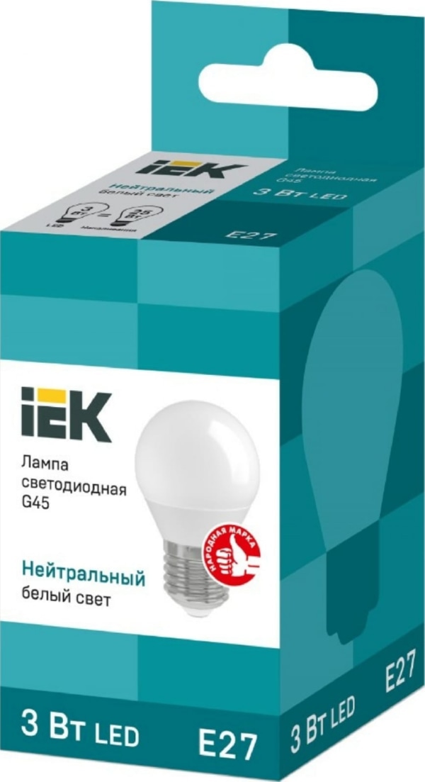 Лампа LED шар LED-G45 eco 3Вт 230В 4000К E27, 270Lm IEK